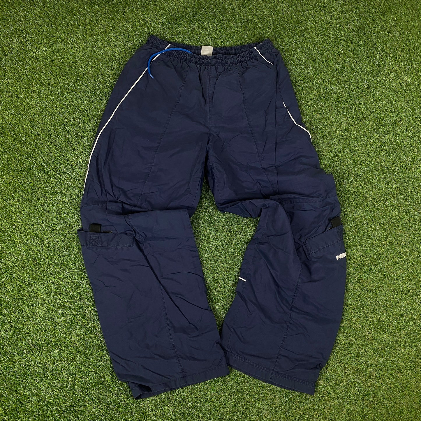 00s Nike Piping Windbreaker Tracksuit Set Jacket + Joggers Blue XL