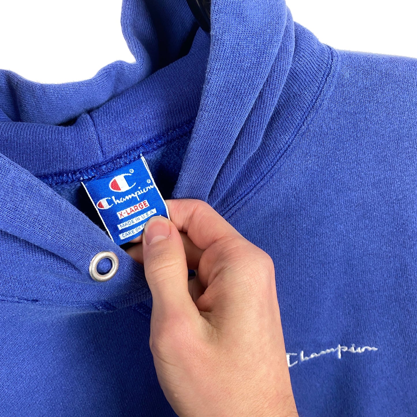 Retro Champion Reverse Weave Hoodie Blue XL