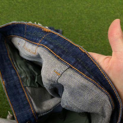 Retro Dickies Denim Cargo Trousers Joggers Blue Small