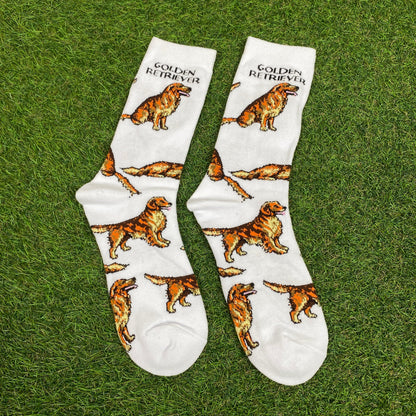 Retro Golden Retriever Dog Socks White UK12-8