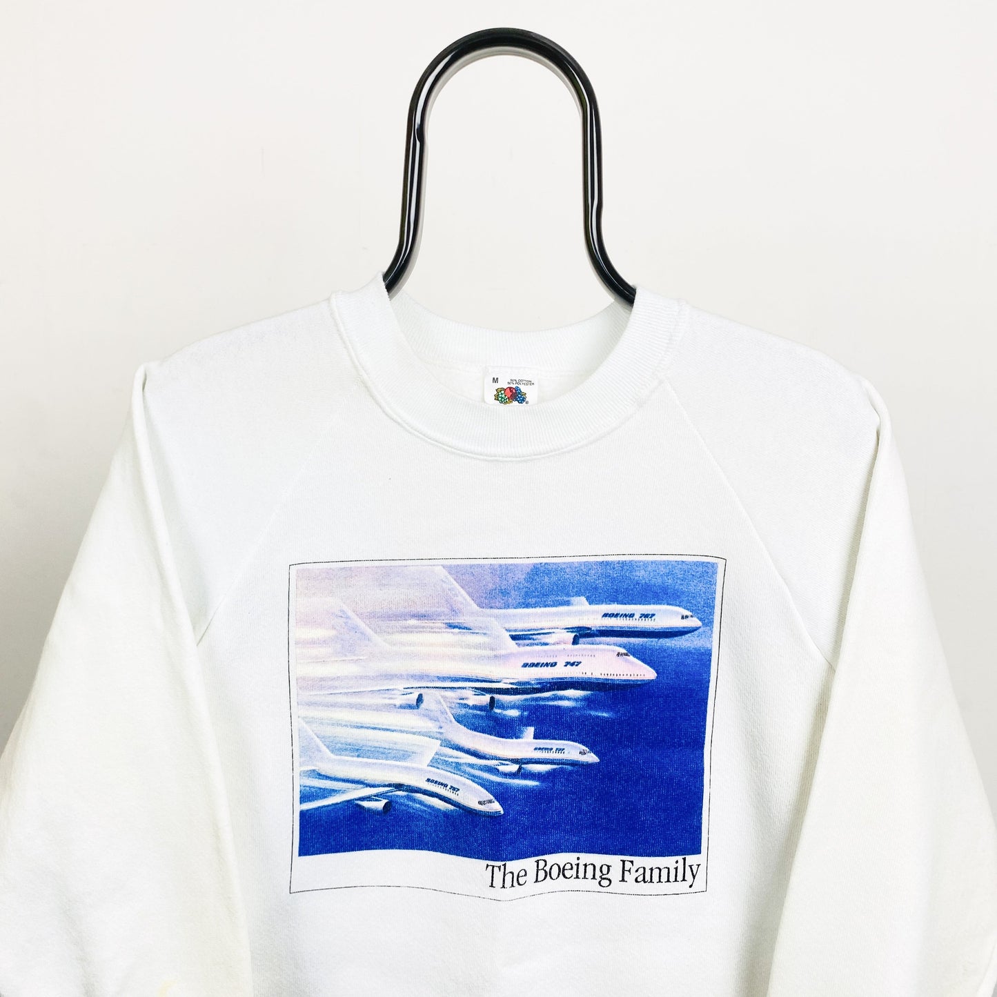 Retro Fruit of the Loom Boeing Sweatshirt White Medium