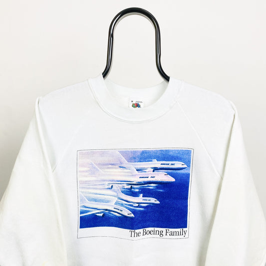 Retro Fruit of the Loom Boeing Sweatshirt White Medium