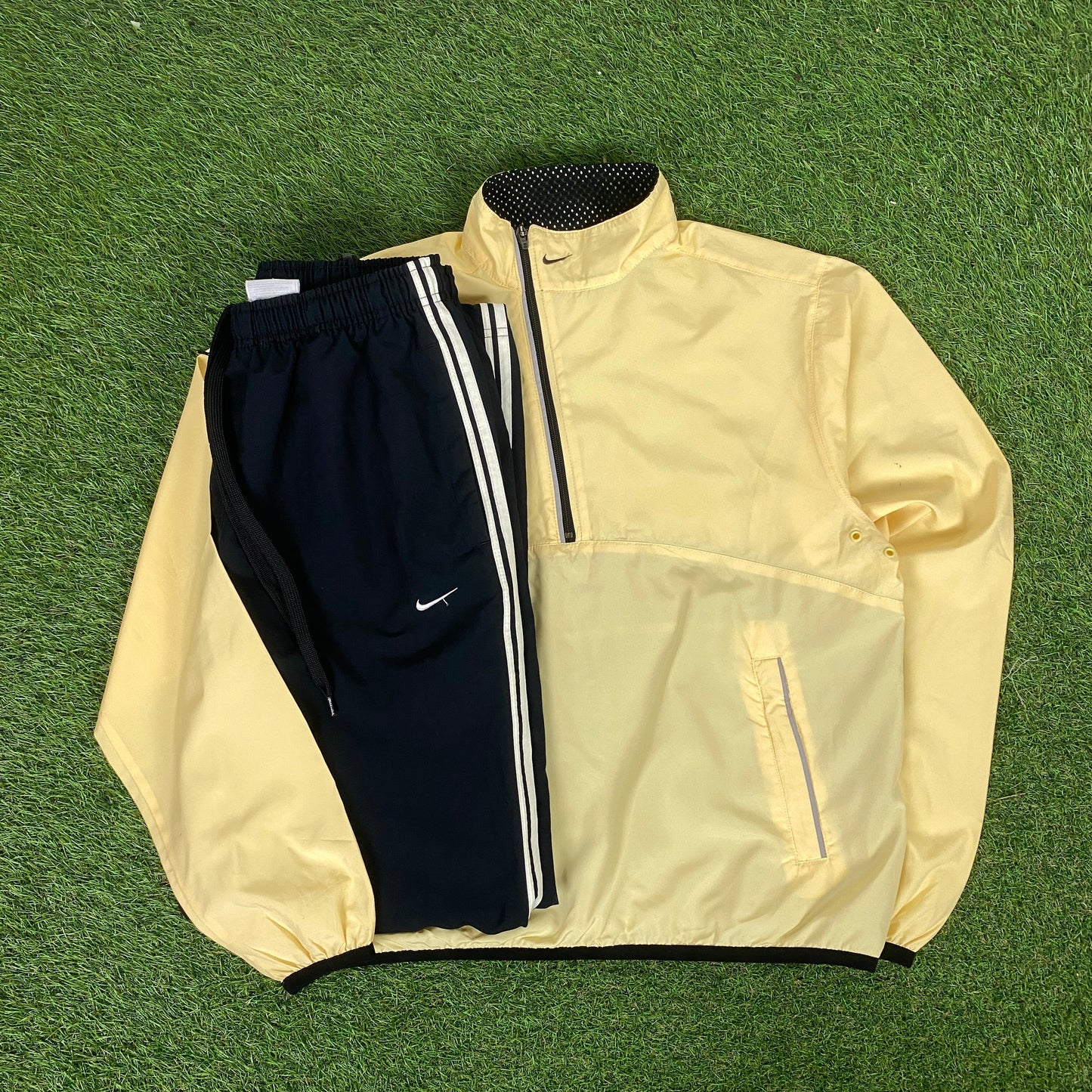 00s Nike Asymmetrical Zip Windbreaker Jacket + Joggers Set Yellow Medium