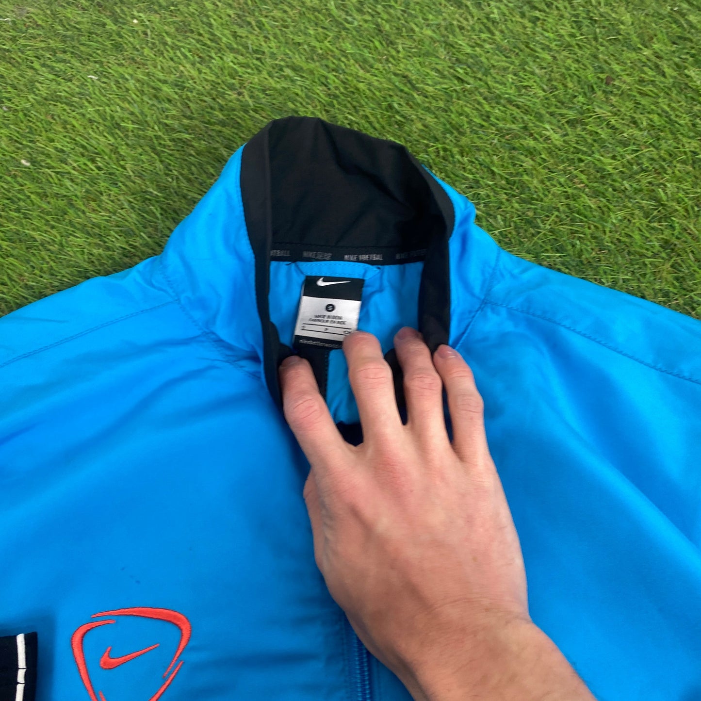 00s Nike Piping Windbreaker Jacket + Joggers Set Blue Small