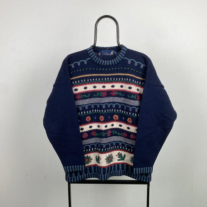 Retro Tulchan Heavyweight Knit Sweatshirt Blue XL