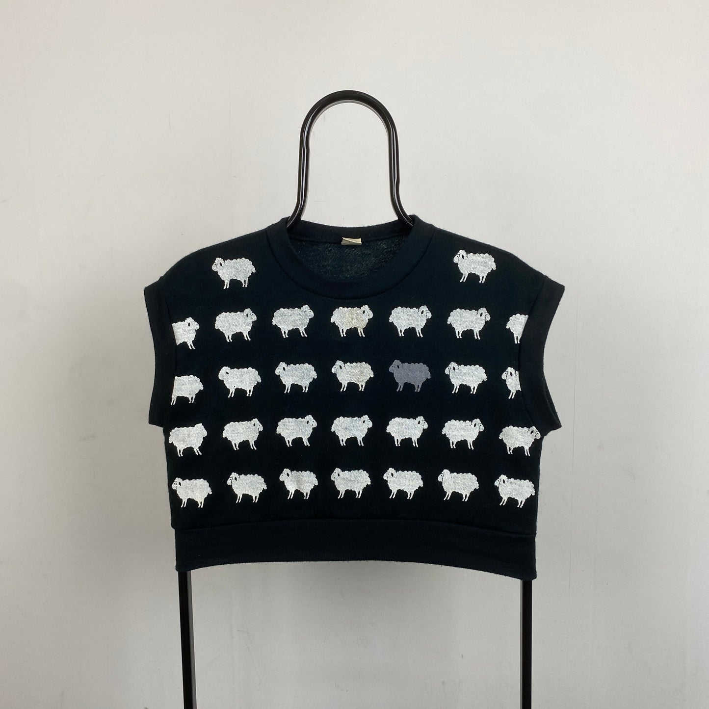 Retro Sheep Knit Sweater Vest Sweatshirt Black XS