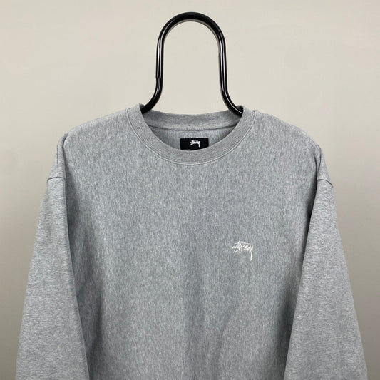 Retro 00s Stussy Sweatshirt Grey Large