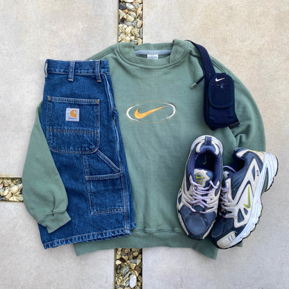 90s Nike Swoosh Sweatshirt Green Small