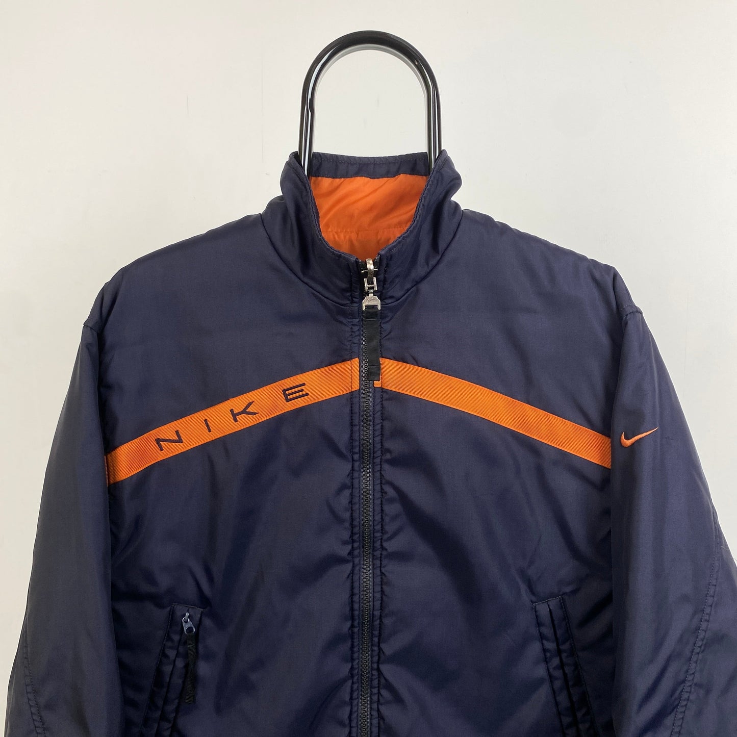 90s Nike Reversible Fleece Coat Puffer Jacket Blue Orange XS