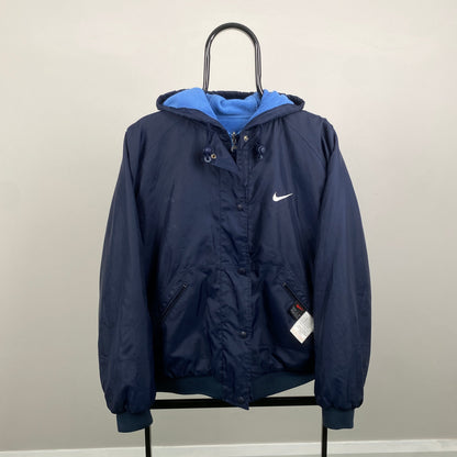 90s Nike Reversible Fleece Coat Jacket Blue Medium