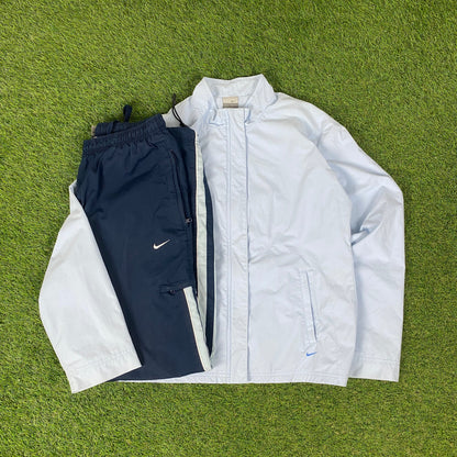 00s Nike Windbreaker Jacket + Joggers Set Blue Medium