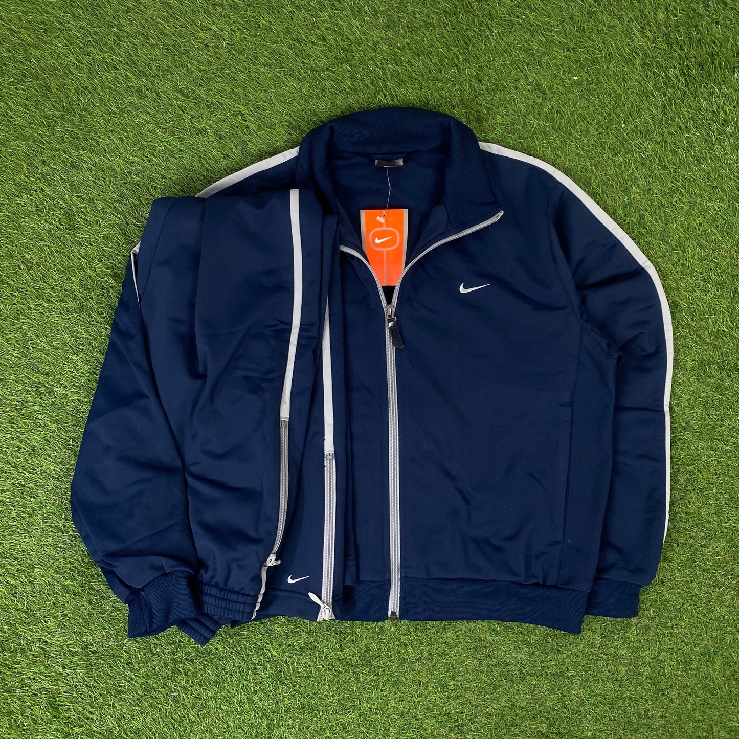 00s Nike Piping Windbreaker Jacket + Joggers Tracksuit Set Blue XS