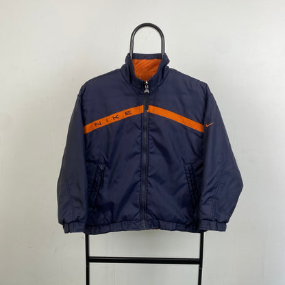 90s Nike Reversible Fleece Coat Puffer Jacket Blue Orange XS
