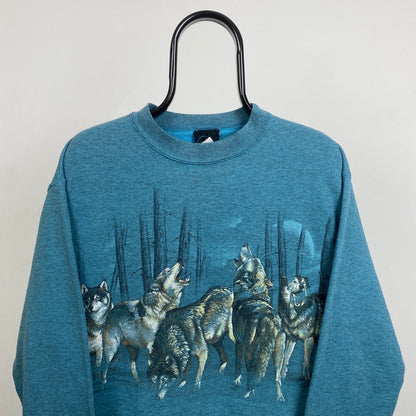 Retro Habitat Wolf Sweatshirt Blue Small