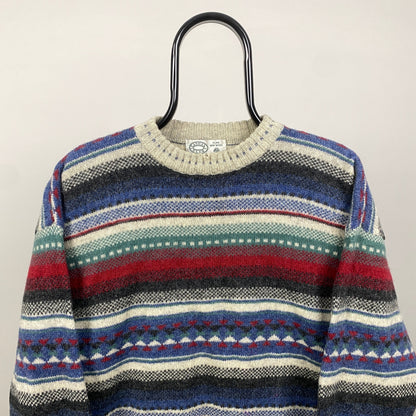 90s Casual Club Striped Wool Sweatshirt Blue Large