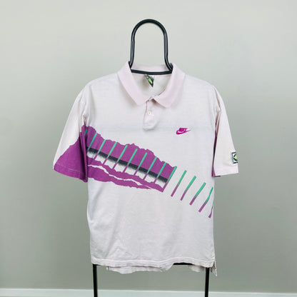 90s Nike Challenge Court Polo Shirt T-Shirt Pink Large