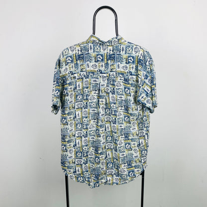Retro Button Up Shirt T-Shirt Blue Small