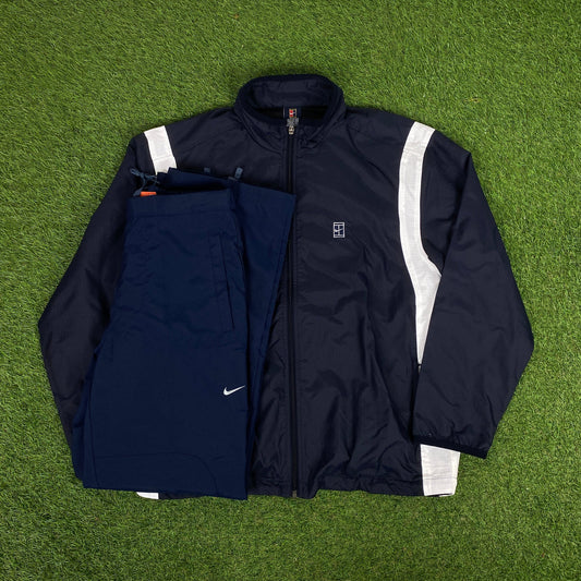 00s Nike Court Tracksuit Jacket + Joggers Set Blue Small