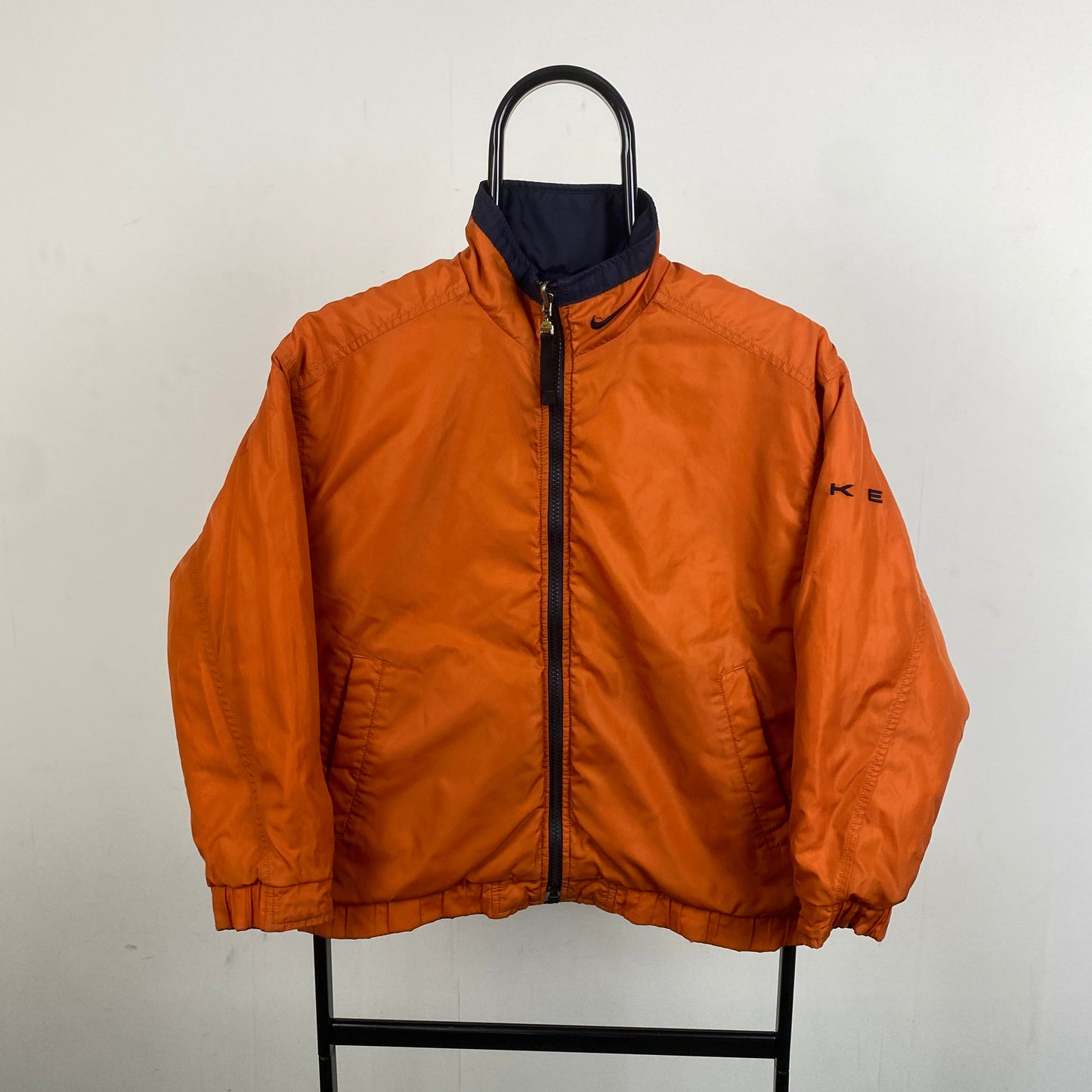 90s Nike Reversible Fleece Coat Puffer Jacket Blue Orange XS