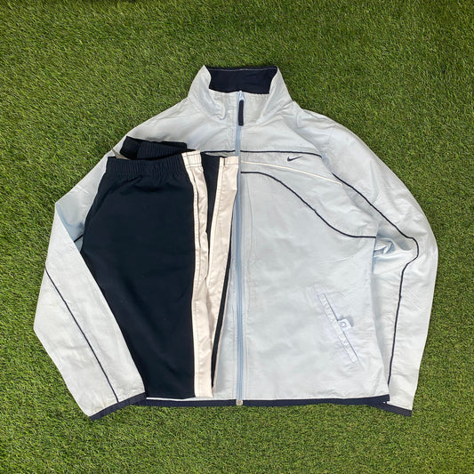 00s Nike Piping Tracksuit Jacket + Joggers Set Baby Blue Large