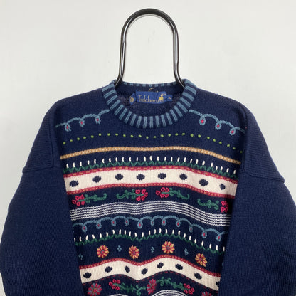 Retro Tulchan Heavyweight Knit Sweatshirt Blue XL