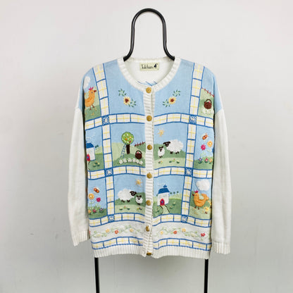 Retro Tulchan Farm Cardigan Sweatshirt White Large