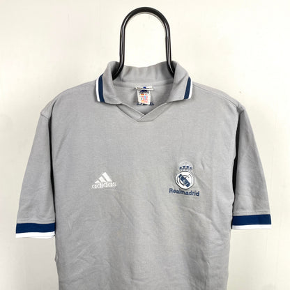 90s Adidas Real Madrid Polo Shirt T-Shirt Grey Medium