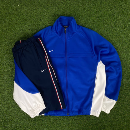 00s Nike Piping Windbreaker Jacket + Joggers Set Blue Small