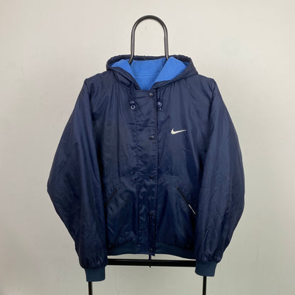 90s Nike Reversible Fleece Coat Jacket Blue Medium