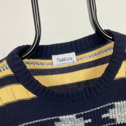 Retro Chunky Knit Sweatshirt Blue Large